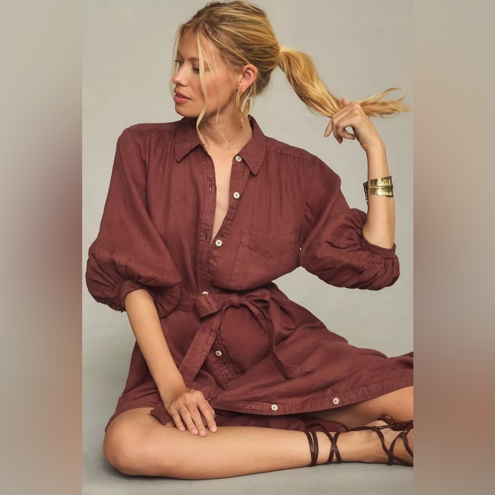 Anthropologie The Mona Tie Waist Shirt Dress by Maeve | Brown | SP
